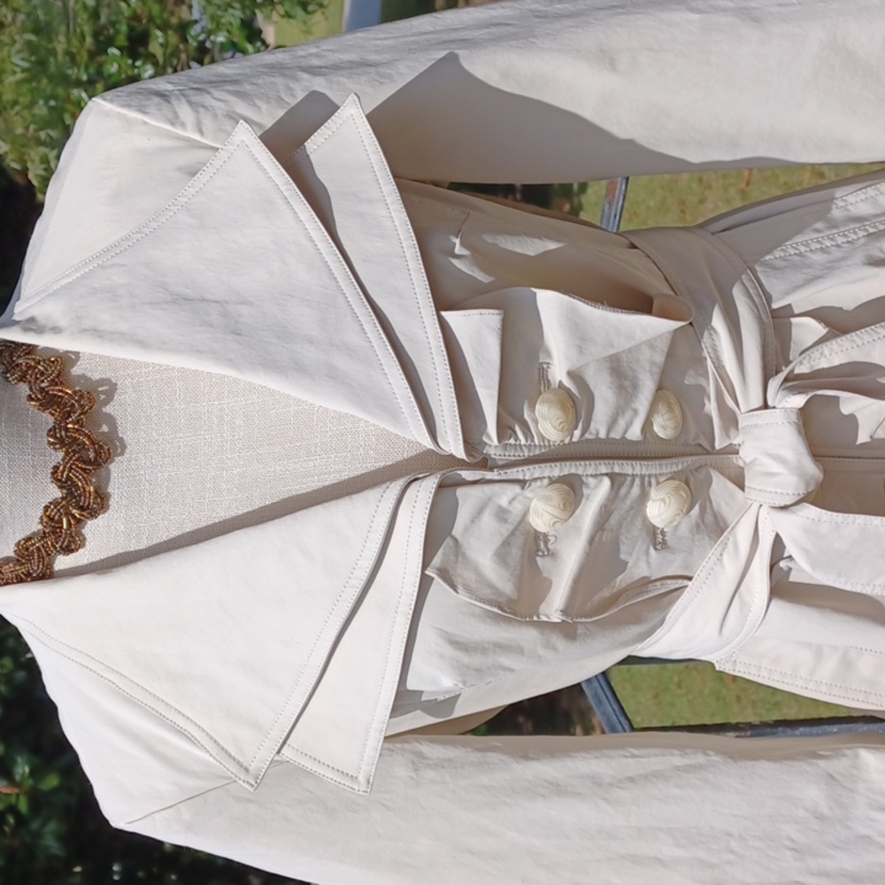 Kenar - Cream Multi Button Ruffled, Belted,Lined and Water Resist Jacket WS - Picture 3 of 16